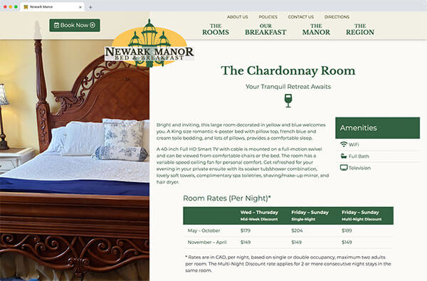 Newark Manor Bed and Breakfast: Leave your troubles behind, and enter a world of relaxation Newark Manor's Chardonnay Room, viewed in a browser